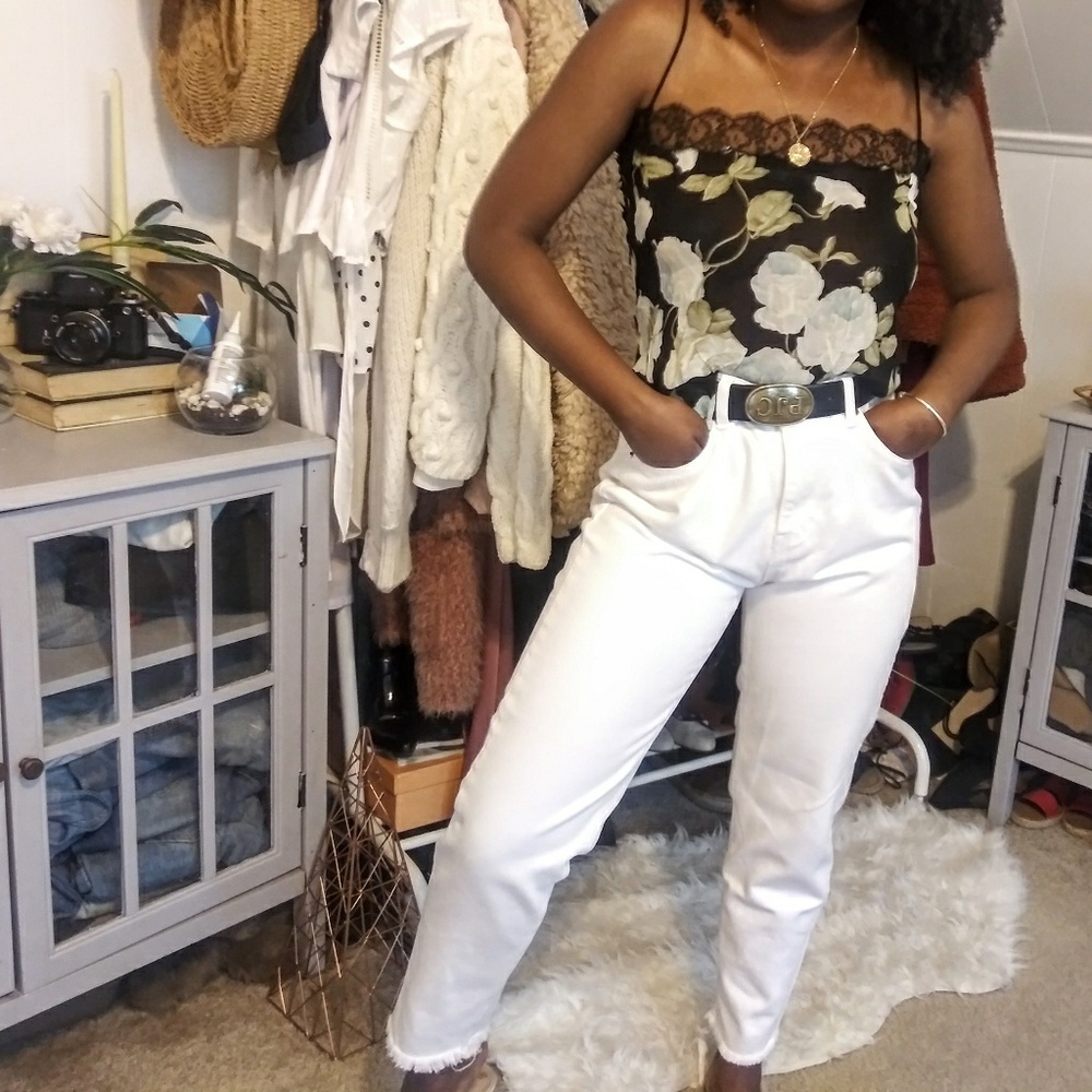 High waisted white mom jeans
